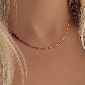 Dainty Rose Gold Ombre Necklace, Pink Asymetrical Gradient Beaded Minimalist Boho Layering Necklace, Elegant Plum Mauve Classy Jewelry Gift