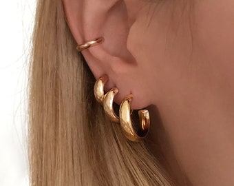 Thick Gold Hoops, Boho Everyday Simple Open Hoop Earrings, Retro Classic Minimalist Gift for Her