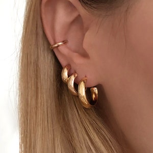 Thick Gold Hoops, Boho Everyday Simple Open Hoop Earrings, Retro Classic Minimalist Gift for Her