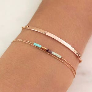 Minimalist Rose Gold Bracelet with Mint & Turquoise Beads, Delicate Dainty Beaded Boho Bracelet, Multicolor Boho Friendship Bracelet