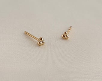 Dainty Gold Stud Earrings, Tiny Boho Triple Dot Studs, 18k Goldplated Water-Resistant Simple Everyday Jewelry