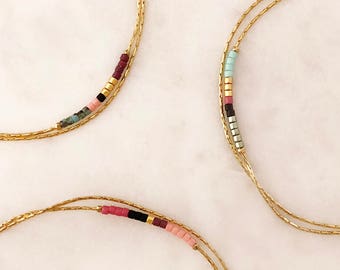 Minimalist Delicate Bracelet with Tiny Beads, Thin Colorful Beaded Dainty Gold Bracelet, Multicolor Boho Friendship Bracelet Gift for Her