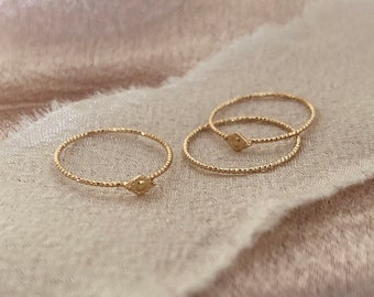 Thin Dainty Gold Hammered Ring, Stackable Simple Delicate Ring for Her, Textured Band Stacking Ring