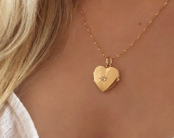 Gold Heart Locket Medallion Necklace, Boho Layering Photo Medal Necklace, Romantic Shabby Charm Memory Necklace Gift for Her