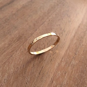 Thin Dainty Gold Hammered Band Ring, Stackable Simple Delicate Ring for Her, Textured Minimalist Everyday Band Stacking Ring Gift for Her image 2
