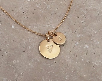 Custom Initials Letter Necklace, Gold Personalized Medal Disc Pendant, Custom Name Water Resistant Necklace Gift for Her