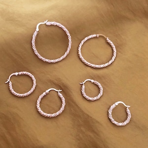 Gold Textured Twisted Hoops, Multiple Sizes Vintage Inspired Boho Round Hoop Earrings, Dainty Classic Minimalist Creoles Gift for Her