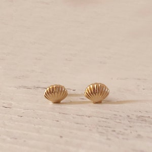 Dainty Gold Seashell Stud Earrings, Boho Cute Dainty Studs, Beach Summer Bohemian Ear Accessory