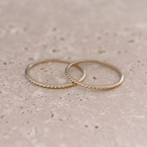 Extra Thin Dainty Gold Textured Band Ring, Stackable Simple Delicate Ring for Her, Minimalist Everyday Band Stacking Ring Gift for Her