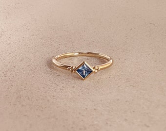 Boho Blue Crystal Gold Ring, CZ Bohemian Turquoise Zircon Everyday Ring, Summer Gift for Her
