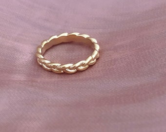 Gold Braided Ring, Boho Dainty Braid Minimalist Gift for Her, Bohemian Everyday Simple Gold Plated Ring