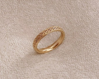 Thick Gold Textured Band Ring, Boho Stacking Ring, Unisex Everyday Gold Ring Gift