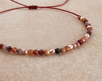 Achat Edelstein Armband mit Rosegold Perlen, Mai Birthstone String Einstellbar Boho, Eleganter Schmuck Geschenk für Sie