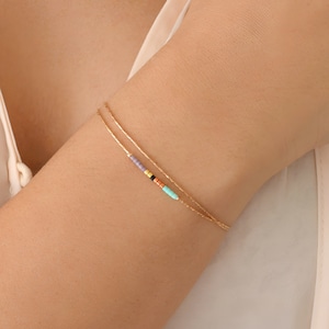 Bracelet délicat en or rose avec petites perles, bracelet fin minimaliste en perles fines, cadeau bijoux bohème plaqué or 24 carats pour femme