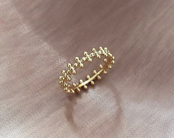 Gold Dotted Crown Ring, Boho Geometric Stacking Ring Gift for Her, Bohemian Modern Everyday Stackable Gold Plated Ring