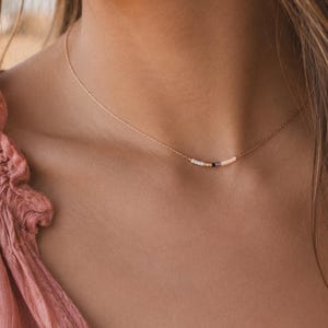Dainty Rose Gold Beaded Necklace, 24k Goldplated Delicate & Elegant Minimalist Thin Short Layering Necklace