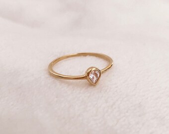 Dainty Teardrop Crystal Gold Ring, Simple Minimalist Boho Zircon Everyday Ring, Elegant & Feminine Gift for Her