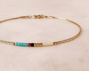 Pulsera minimalista y delicada con pequeñas cuentas, pulsera fina de oro multicolor, regalo de amistad estilo boho multicolor.