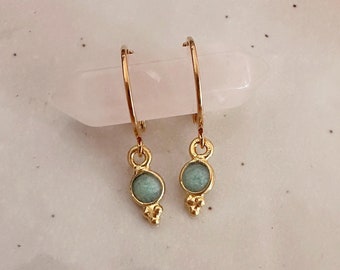 Aros bohemios con piedras preciosas, aros con dije de piedra lunar dorada, labradorita, amazonita, granate, citrino y piedra de nacimiento, joyería chapada en oro de 18 quilates, regalo para ella.