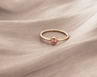 Dainty Pink Teardrop Crystal Gold Ring, Simple Minimalist Boho Zircon Everyday Ring, Elegant & Feminine Gift for Her