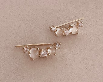 Gold Bridal Climber Earrings, Elegant Boho CZ Wedding Zircon Studs, Sparkly Ear Accessory for Bride or Bridesmaids