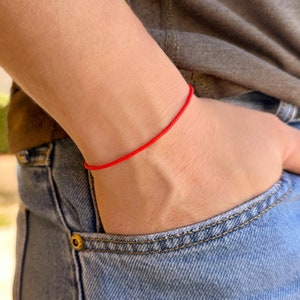 Bracelet homme en perles fines, cadeau bracelet porte-bonheur réglable en perles rouges pour lui, bracelet porte-bonheur unisexe