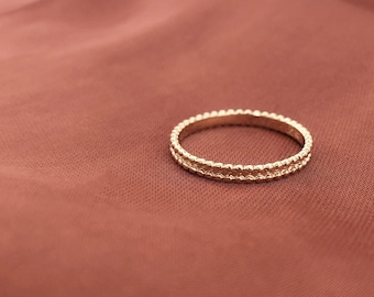 Classic Textured Gold Band Ring, Boho Stacking Ring Gift for Her, Minimalist Stackable Everyday Gold Plated Ring