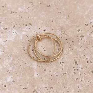 Triple Dainty Gold Sparkly Ring, 18k Goldplated Set of 3 Stackable Simple Delicate Ring for Her, Three Overlapping Textured Stacking Set