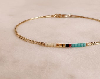 Minimalist Delicate Bracelet with Tiny Beads, Thin Colorful Gold Bracelet, Multicolor Boho Friendship Gift