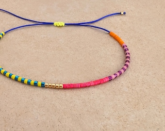 Bunte Neon Kordel Armband, mehrfarbige Perlen Boho Minimalist einstellbarer dünner Faden nette Sommer Freundschaft Armband Geschenk für BFF