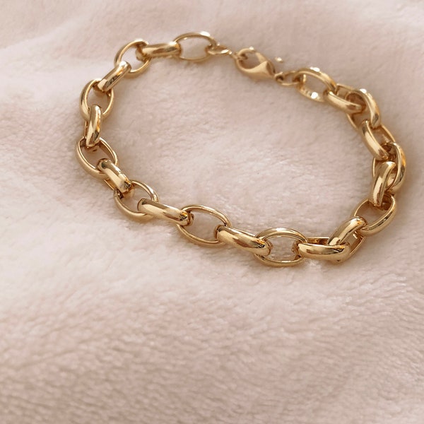 Large Link Gold Chain Bracelet, Thick Oval Link Bracelet, Chunky Bold Modern Feminine Chain Bracelet