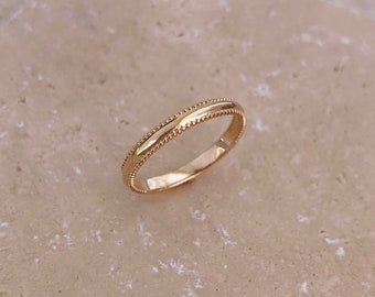 Classic Textured Gold Band Ring, Boho Stacking Ring Gift for Her, Minimalist Everyday Stackable Gold Plated Ring