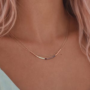 Delicate roségouden ketting met kleine kralen, mintgroen elegante minimalistische sierlijke gelaagde dubbele ketting sieraden