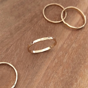 Thin Dainty Gold Hammered Band Ring, Stackable Simple Delicate Ring for Her, Textured Minimalist Everyday Band Stacking Ring Gift for Her image 9