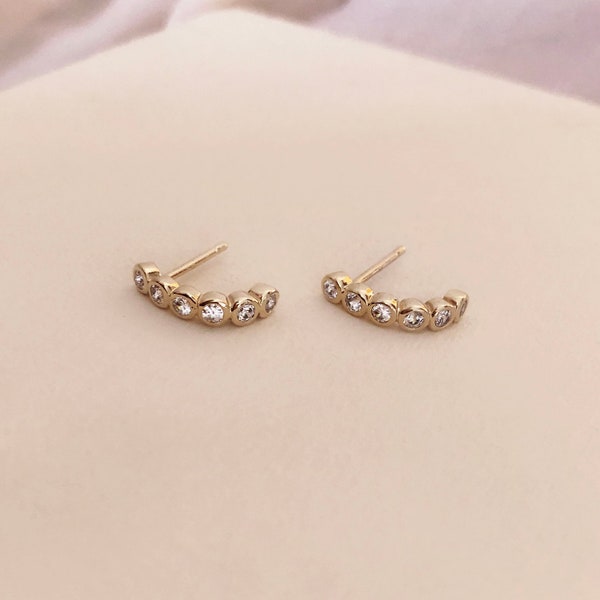 Half CZ Ear Lobe Cuff, Edgy Boho Earrings, Gold Dainty Zircon Studs Cartilage Earring, Ear Jacket Minimalist Bohemian Ear Accessory