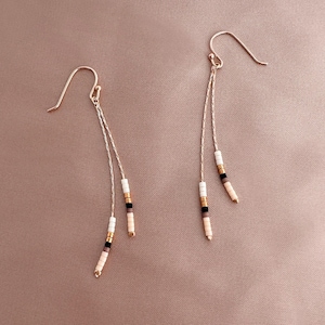 Rose Gold Beaded Chain Earrings, 24k Goldplated Boho Minimalist Dainty Gift for Her, Multicolor Dangling Ear Jewelry