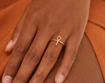 Gold Ankh Key Ring, Textured Egyptian Symbol, Boho Minimalist 24k Gold Plated Everyday Jewelry