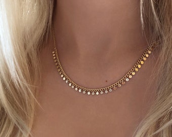Gold Geometric Necklace Necklace, Boho Elegant Original Chain Short Necklace, Feminine Sophisticated Everyday Necklace Gift for Her