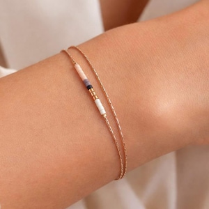 Minimalist Delicate Rose Gold Bracelet with Tiny Beads, 24k Goldplated Thin Dainty Boho Bridal Friendship Subtle Jewelry Gift for Her