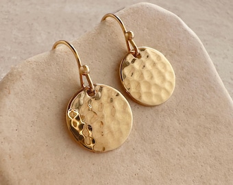 Gehämmerte Goldscheiben Ohrringe, Elegante Alltag Ohrringe, Einfache Boho Ohrschmuck Geschenk für Sie