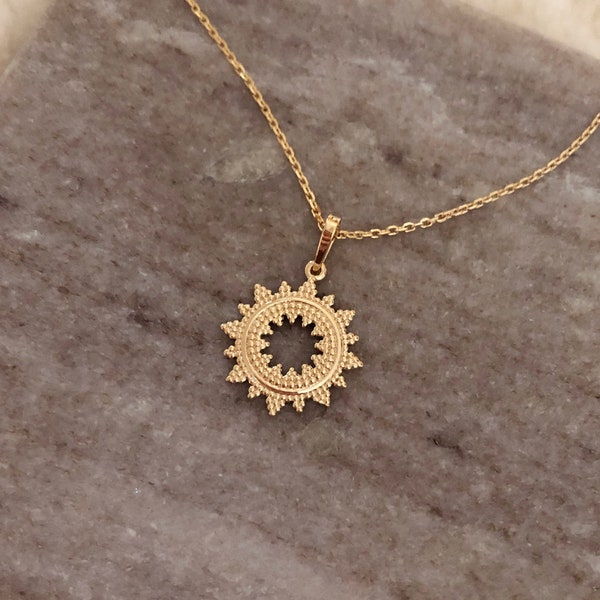 Mandala Gold Medal Necklace, Boho Layering Medallion Necklace, Yoga Spiritual Symbol Charm Bohemian Necklace Gift for Her