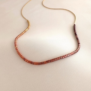 Dainty Beaded Gold Ombre Necklace, 24k Goldplated Warm-toned Elegant Minimalist Boho Layering Necklace, Burgundy Copper Gradient