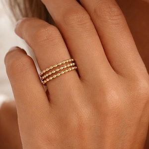 Triple Layer Dotted Band Ring, Geometric Thick Gold Ring for Her, Trendy Stacking Ring