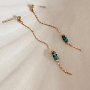 Minimalistische turkoois gouden ketting oorbellen, elegante edelsteen kralen sierlijke sieraden cadeau, geboortesteen december dunne boho hangoorbellen
