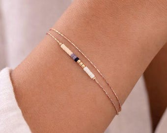 Minimalist Delicate Rose Gold Bracelet with Tiny Beads, 24k Goldplated Dainty Feminine Multicolor Boho Bracelet Subtle Elegant Gift for Her