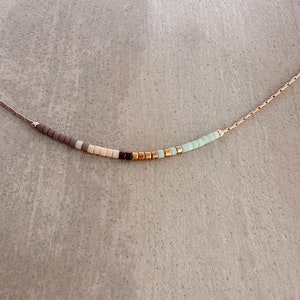 Rose Gold Dainty Chain Necklace, Mint Minimalist Delicate Multicolor Tiny Bead Necklace, Thin Layering Boho Gift for Her image 1