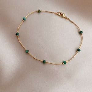Minimalist Turquoise Bracelet, Gold Blue Gemstone Beaded Chain Bracelet, 24k Goldplated Elegant December Birthstone Jewelry Gift