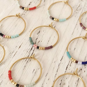 Minimalist Gold Multicolor Hoop Earrings, 24k Gold Plating Elegant Dainty Gift for Her, Delicate Beaded Boho Colorful Earrings