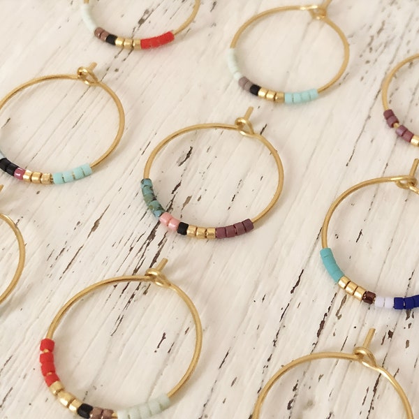 Minimalist Gold Multicolor Hoop Earrings, 24k Goldplating Elegant Dainty Gift for Her, Delicate Beaded Boho Colorful Earrings