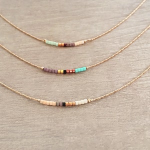 Minimal Rose Gold Delicate Beaded Layering Necklace, Thin Boho Colorful Jewelry, Multicolor Simple Dainty Minimalist Layered Necklace image 2